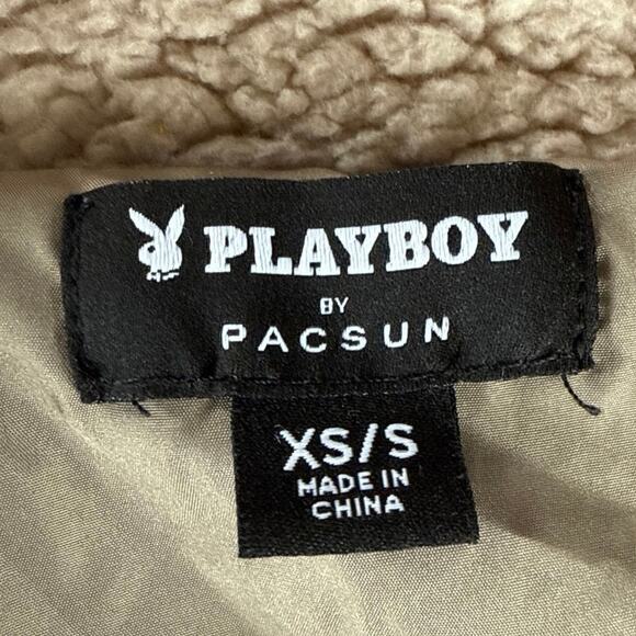 PacSun x Playboy Women’s Sherpa Cropped Zip Front Jacket XS/Small Tan - Picture 7 of 8